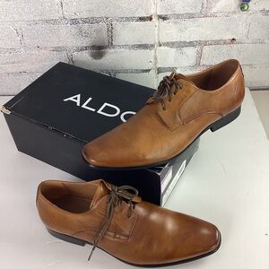 Aldo Knaggs Cognac Lace-Up Brown Leather Oxford Dress Shoes
